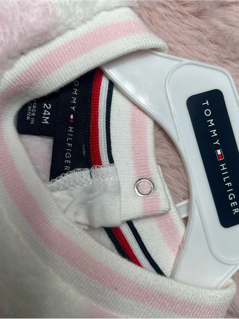 Tommy Hilfiger Pink & White Striped Plush Lounge Set with Embroidered H